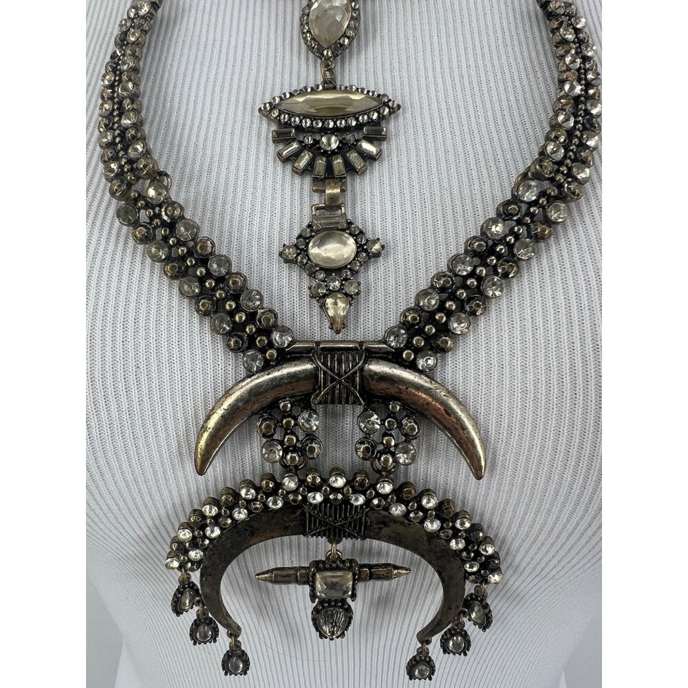 Free People Multilayered Antiqued Silver & Rhinestone Necklace - Picture 7 of 16